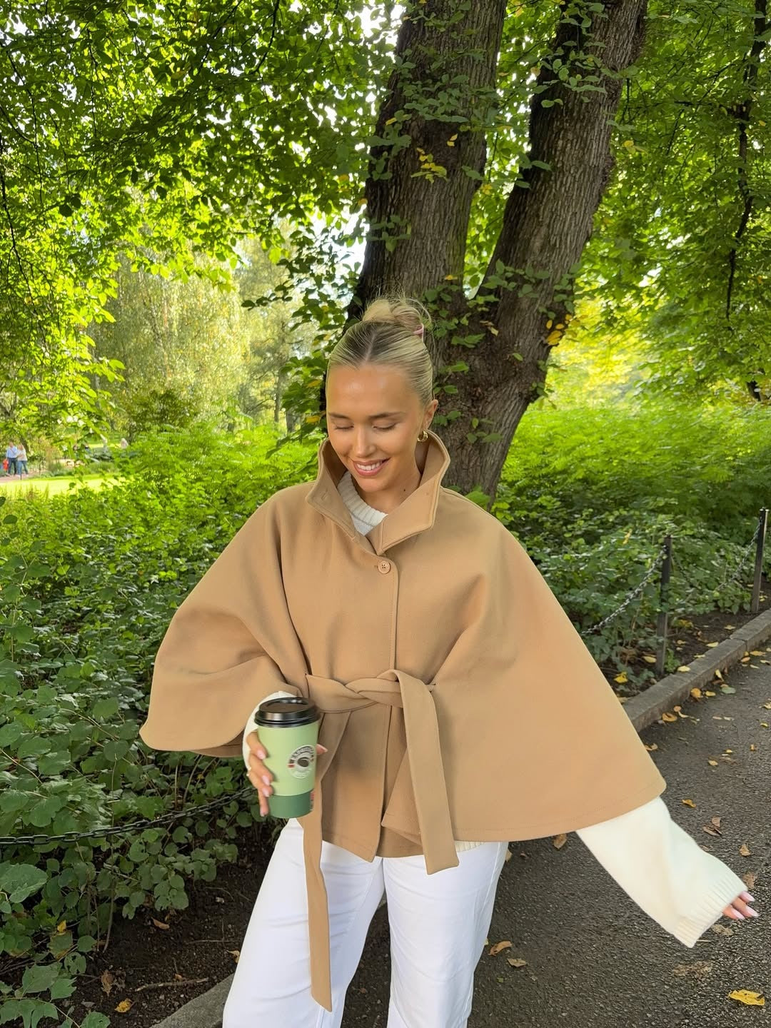 Juniper | Elegant Wool Blend Cape Coat With Belt - Navy