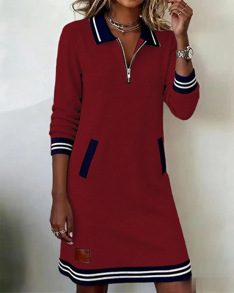 Wren | Chic Navy Zip-Front Mini Dress With Athletic Trim Details