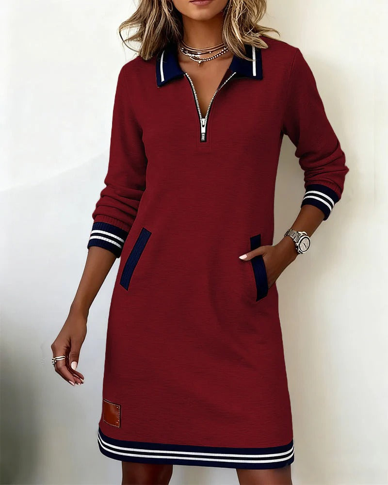 Wren | Chic Navy Zip-Front Mini Dress With Athletic Trim Details