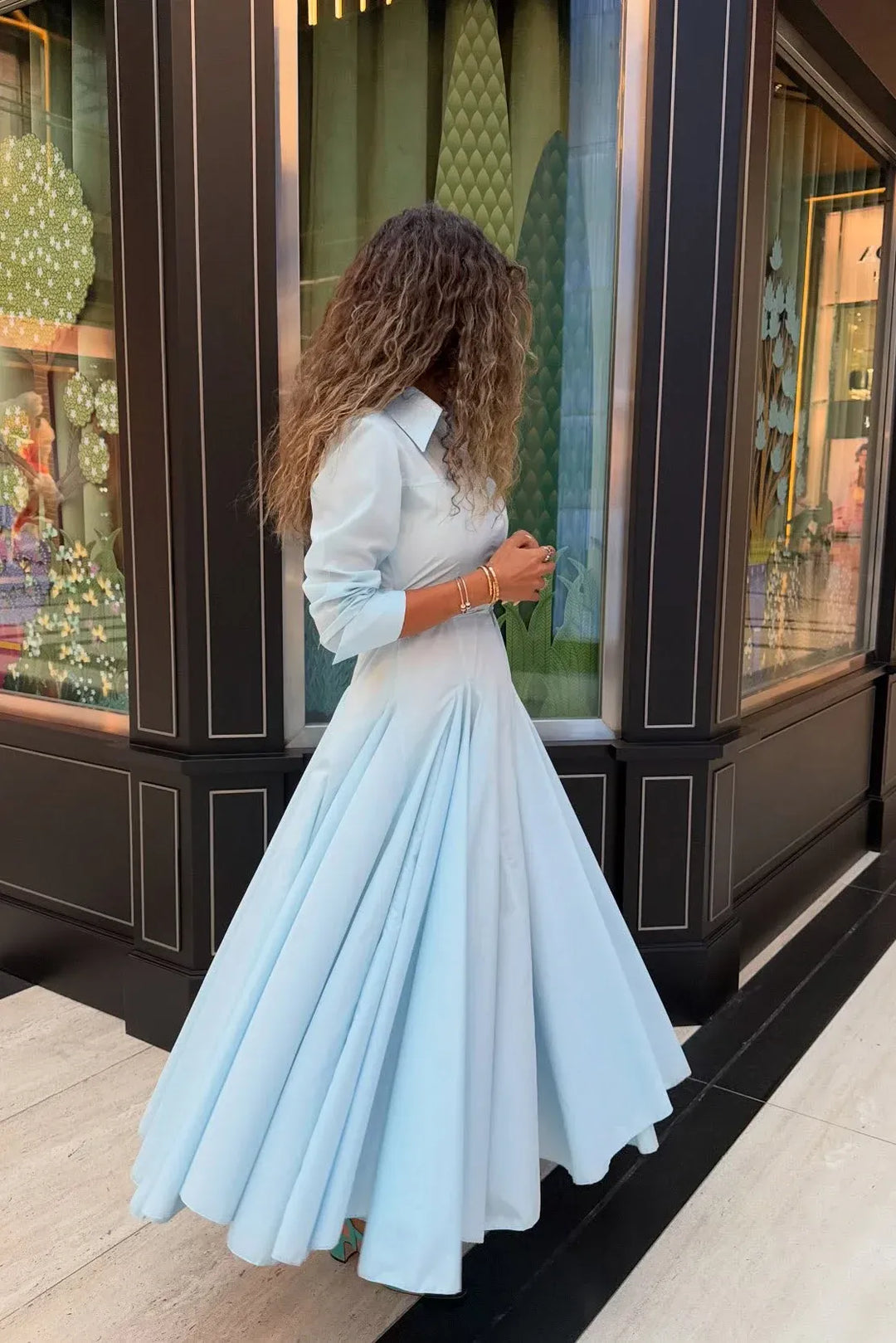 Corinne | Elegant Light Blue Button-Up Maxi Shirt Dress