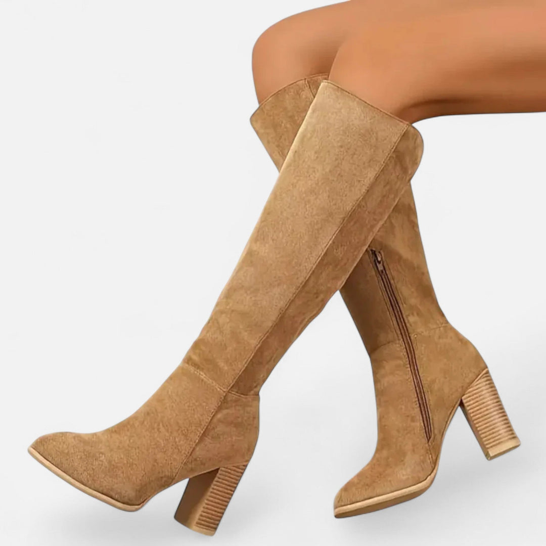 Elyse | Elegant Knee High Block Heel Suede Boots