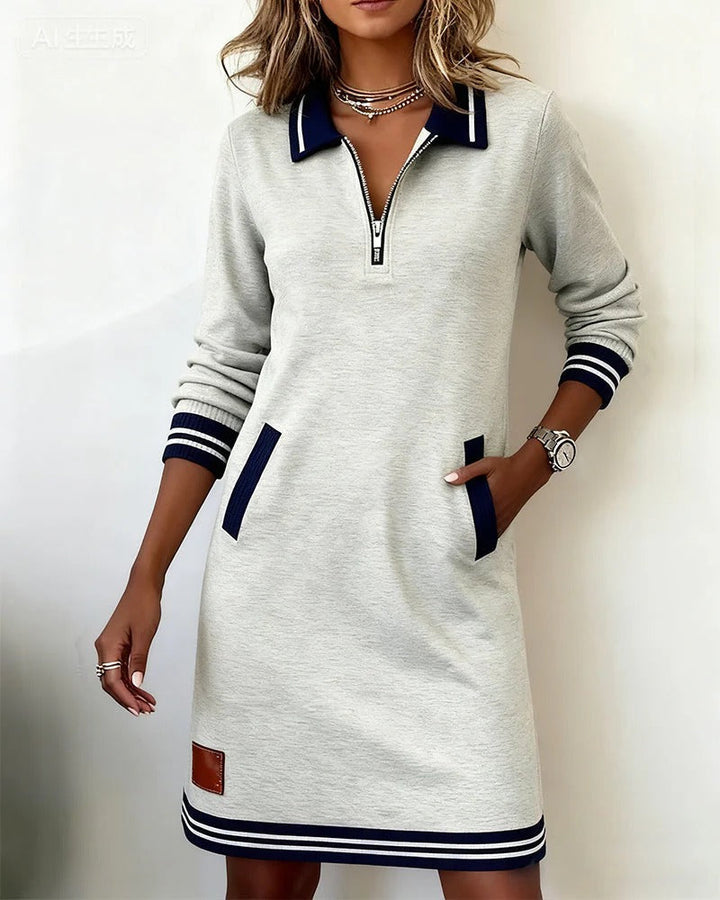 Wren | Chic Navy Zip-Front Mini Dress With Athletic Trim Details