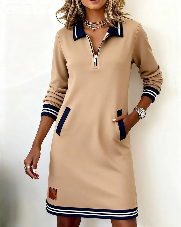 Wren | Chic Navy Zip-Front Mini Dress With Athletic Trim Details