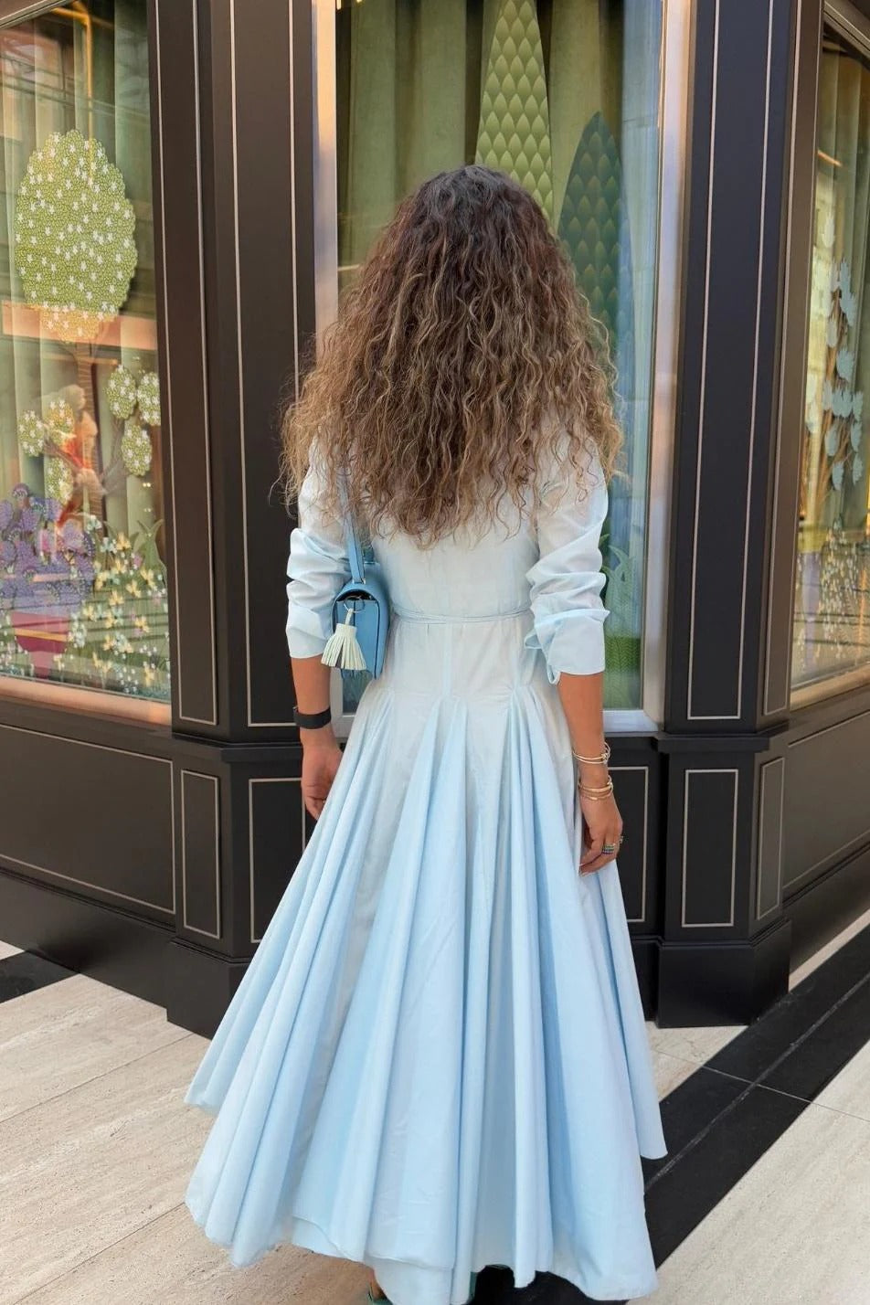 Corinne | Elegant Light Blue Button-Up Maxi Shirt Dress