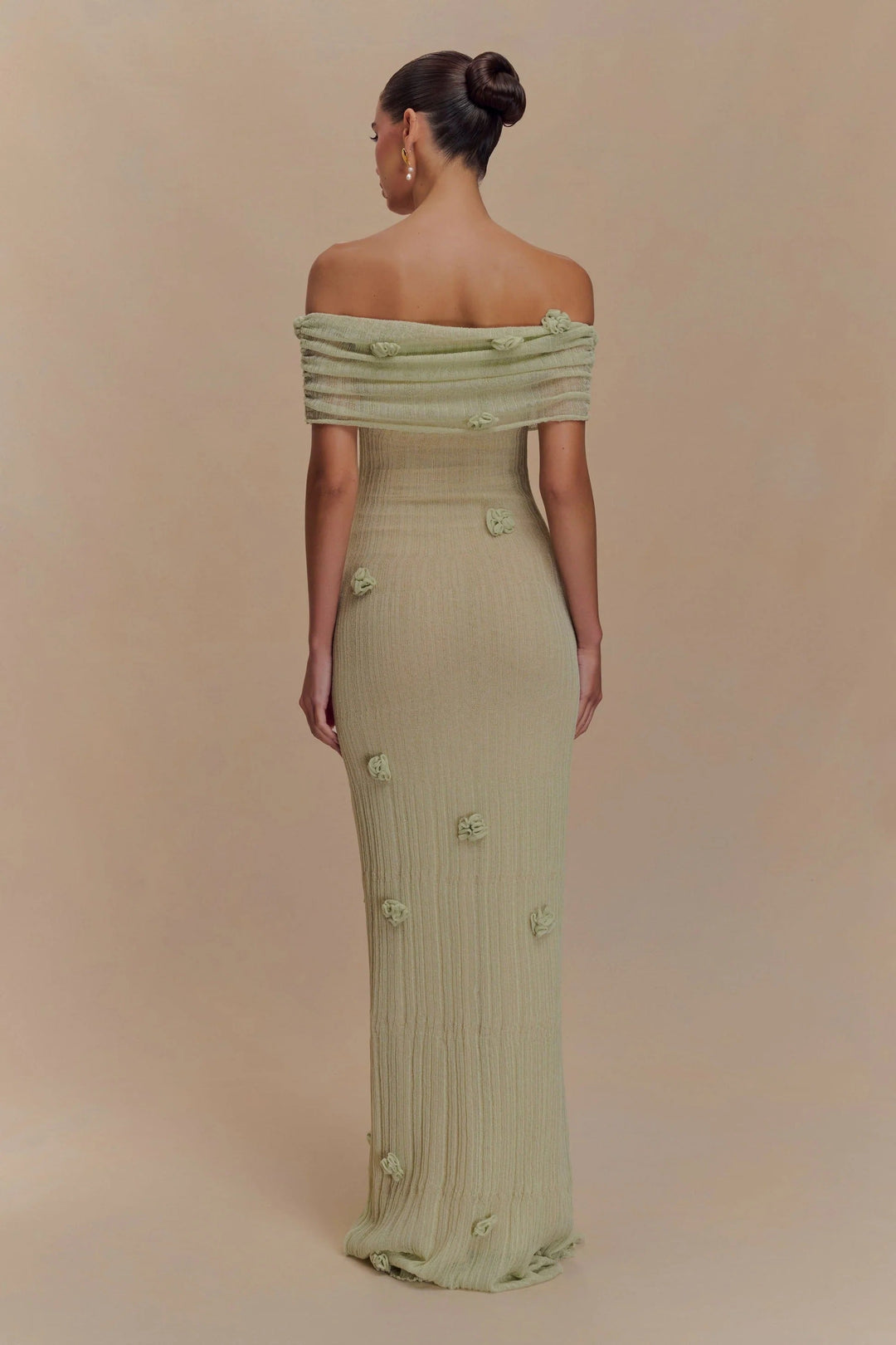 Cordelia | Elegant Off-Shoulder Knit Maxi Dress With Floral Details