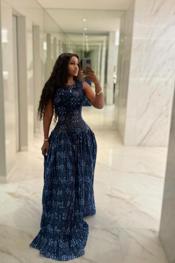 Kimberly | Elegant Adinkra Pleated Maxi Dress