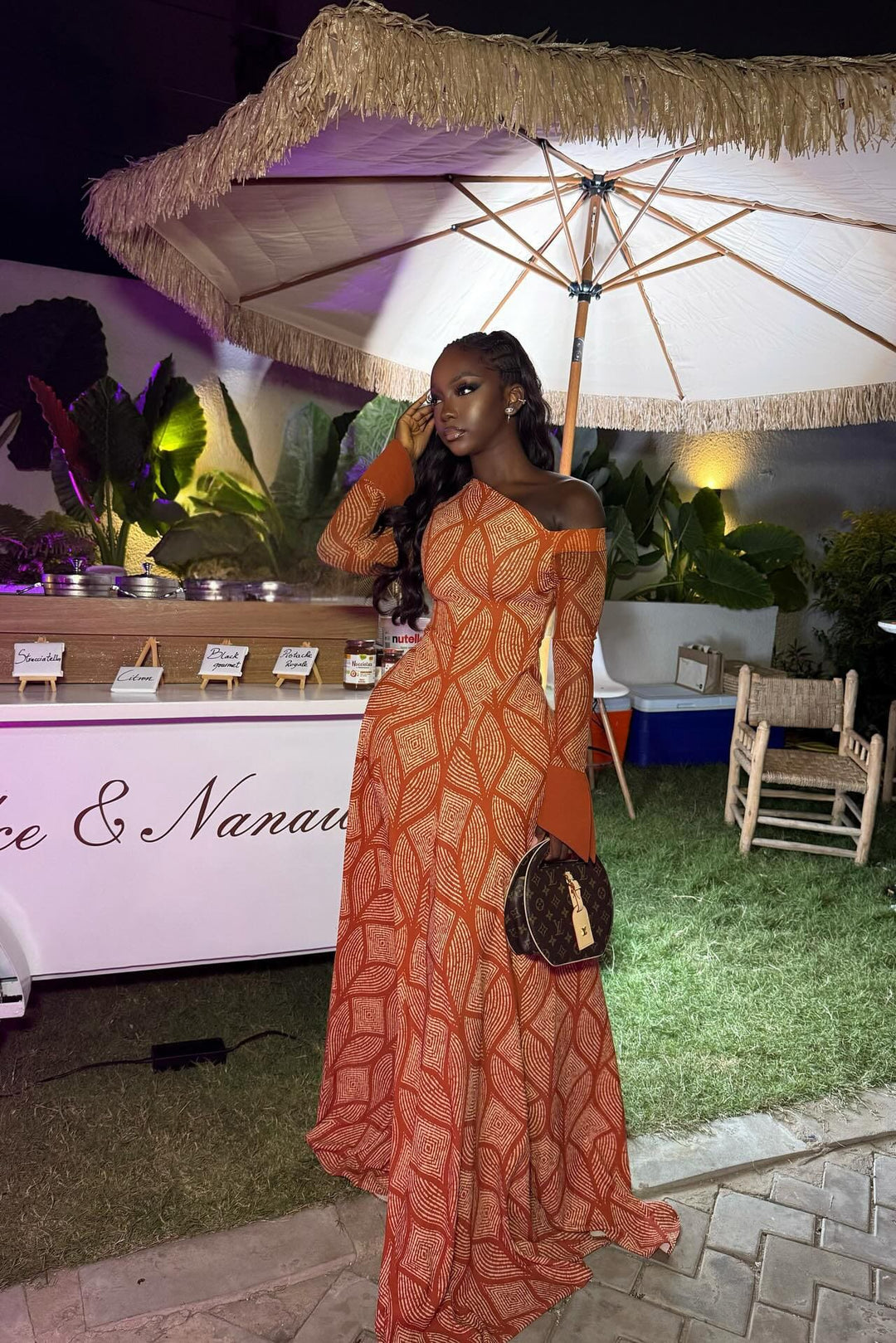 Fatima | Chic One-Shoulder Geometric Maxi Dress With Sleeves
