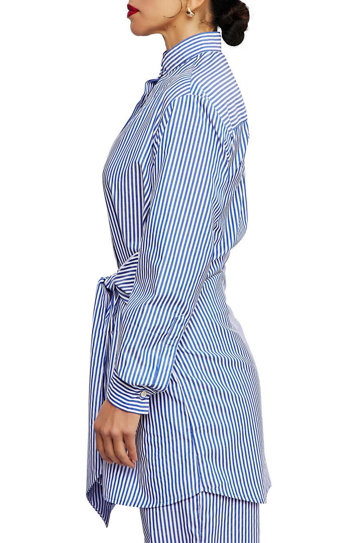 Presley | Elegant Blue Striped Maxi Shirt Dress