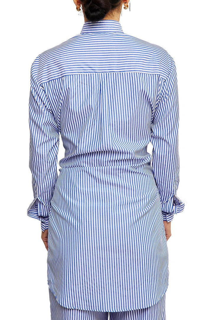 Presley | Elegant Blue Striped Maxi Shirt Dress