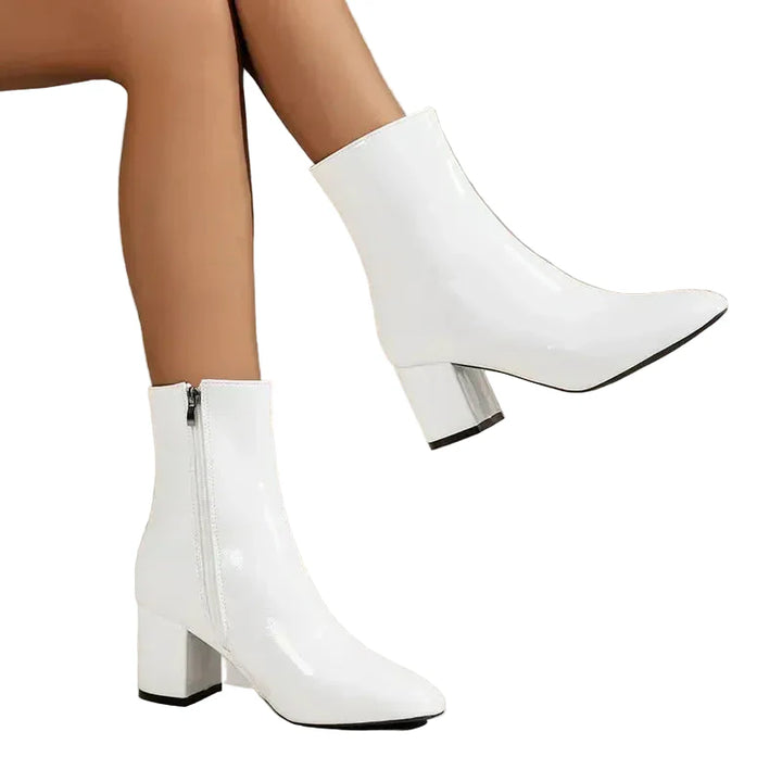 Georgina | Chic Block Heel Ankle Boots - Cream Faux Leather