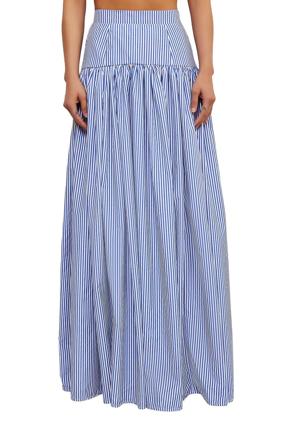 Presley | Elegant Blue Striped Maxi Shirt Dress