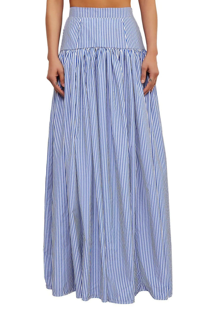 Presley | Elegant Blue Striped Maxi Shirt Dress