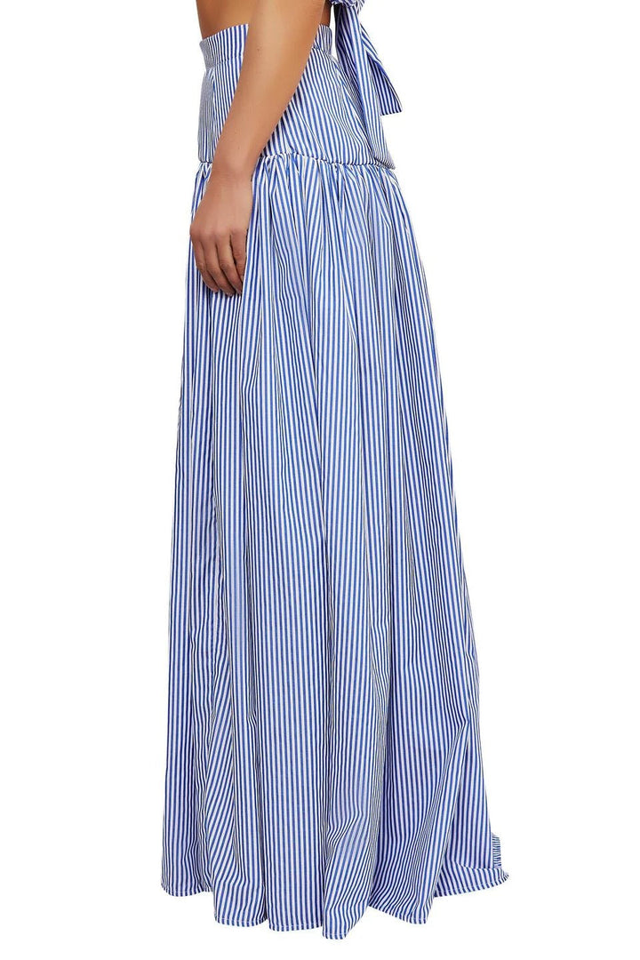 Presley | Elegant Blue Striped Maxi Shirt Dress
