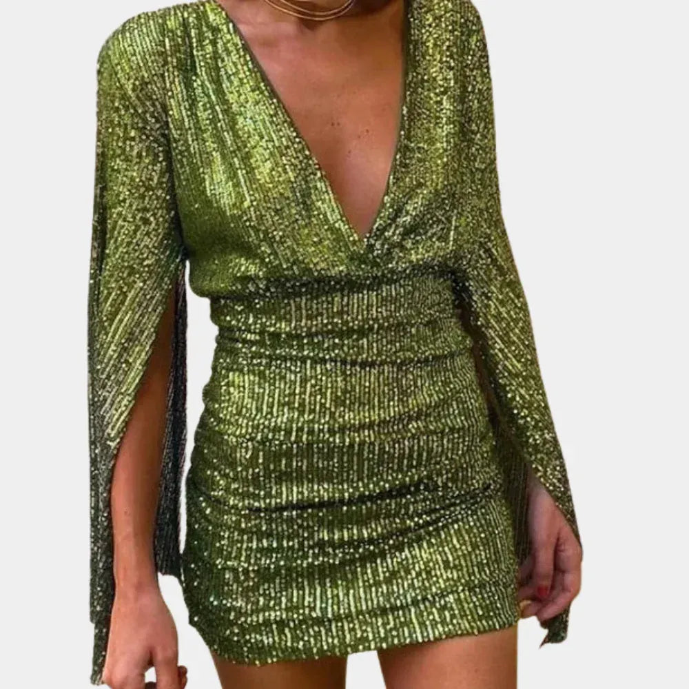 Rayna | Chic Sequin V-Neck Cape Sleeve Mini Party Dress