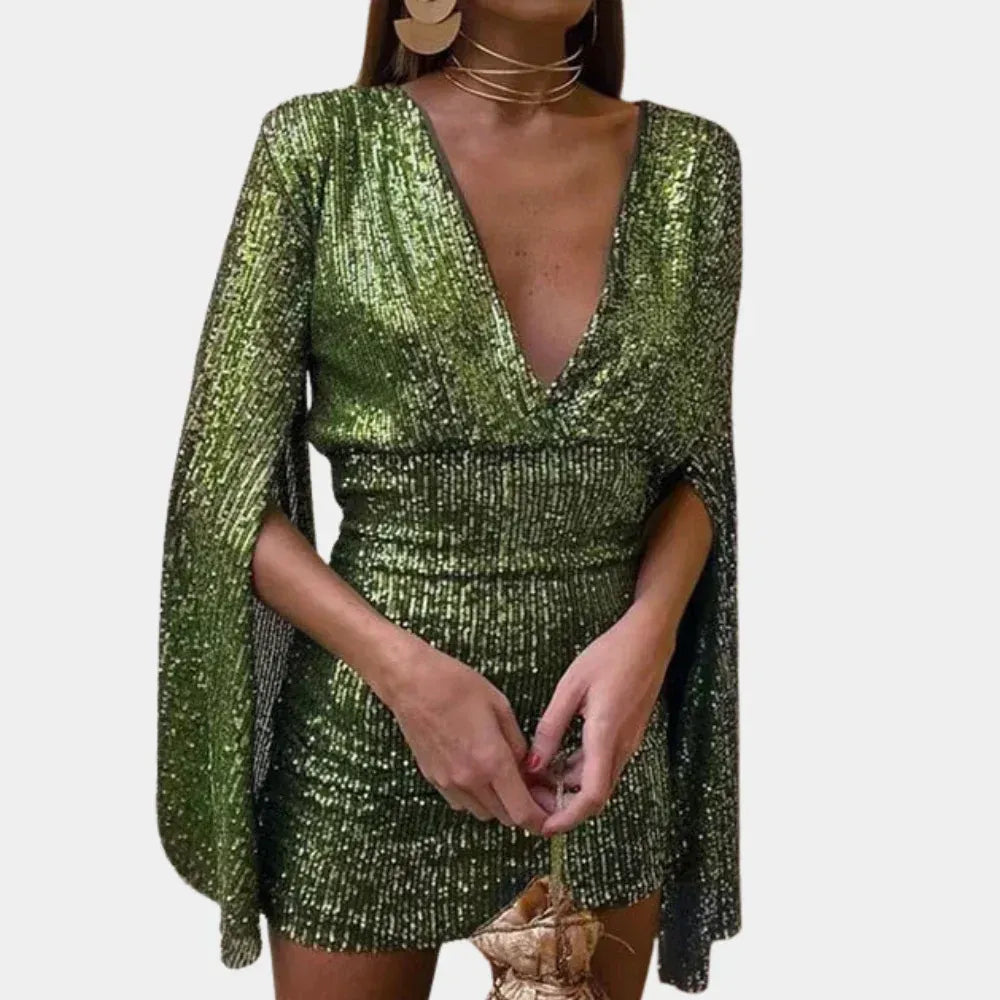 Rayna | Chic Sequin V-Neck Cape Sleeve Mini Party Dress
