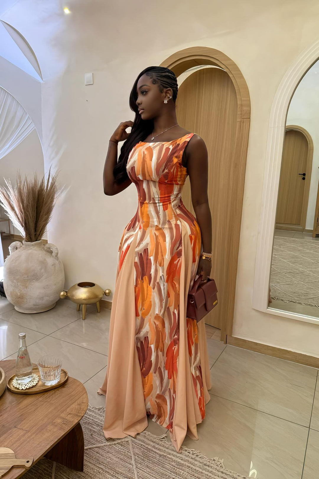 Alessandra | Elegant Abstract Print Sleeveless Maxi Dress