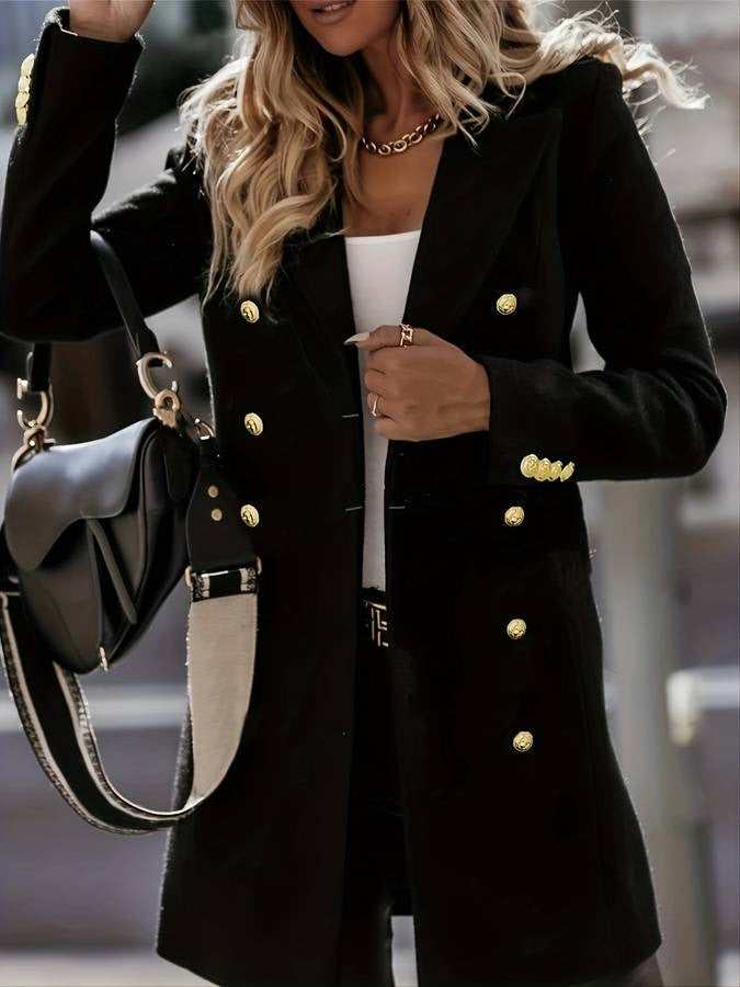 Cordelia | Elegant Double Breasted Military Coat With Gold Buttons