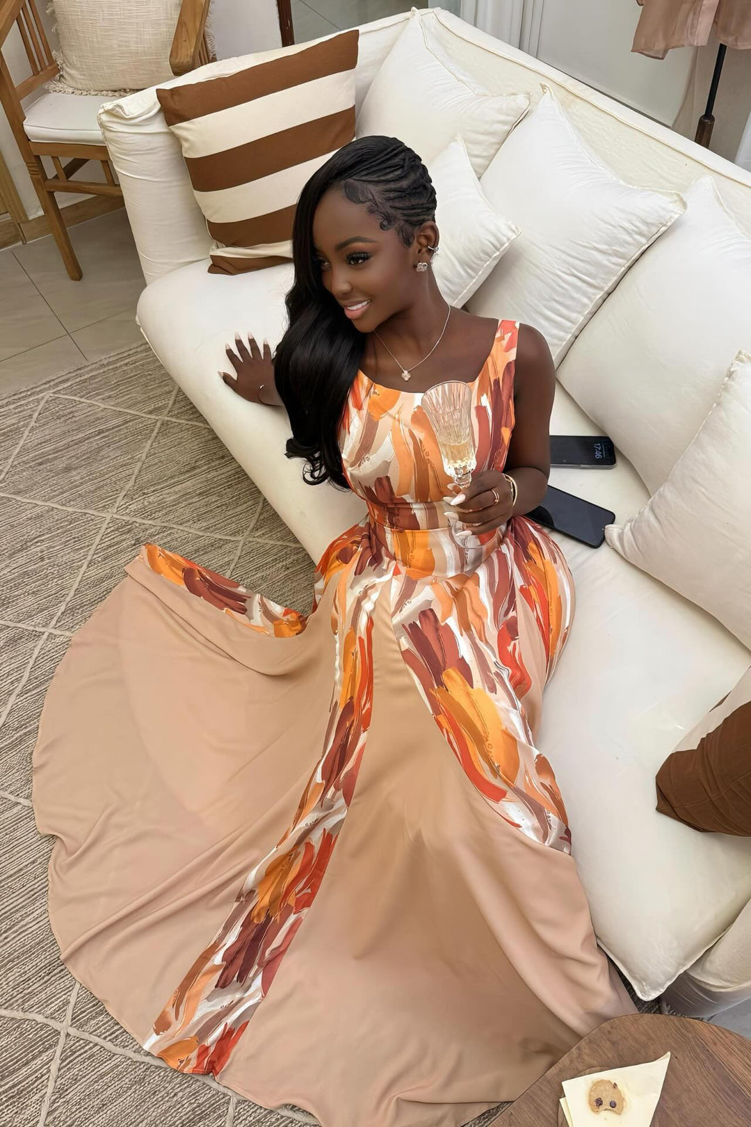 Alessandra | Elegant Abstract Print Sleeveless Maxi Dress