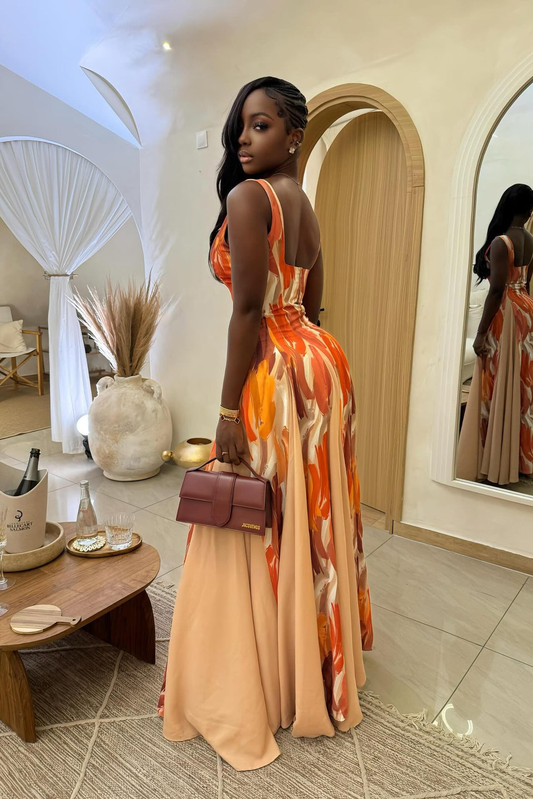 Alessandra | Elegant Abstract Print Sleeveless Maxi Dress