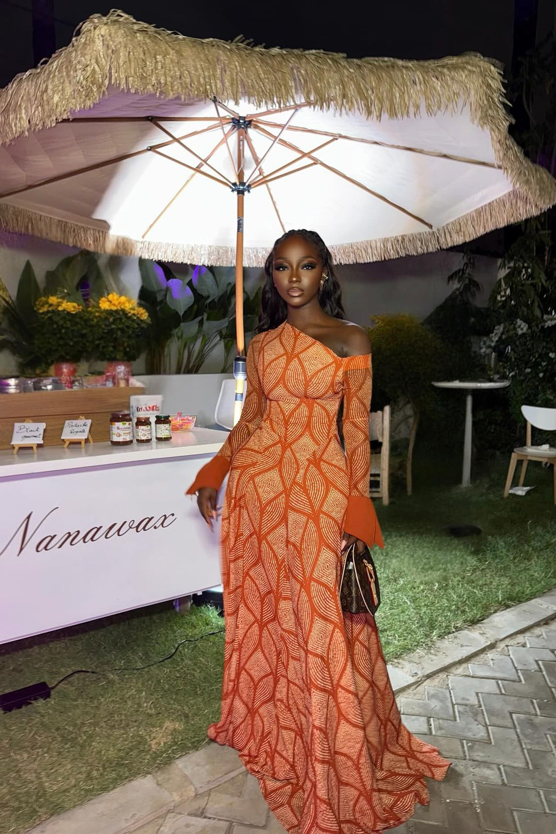 Fatima | Chic One-Shoulder Geometric Maxi Dress With Sleeves