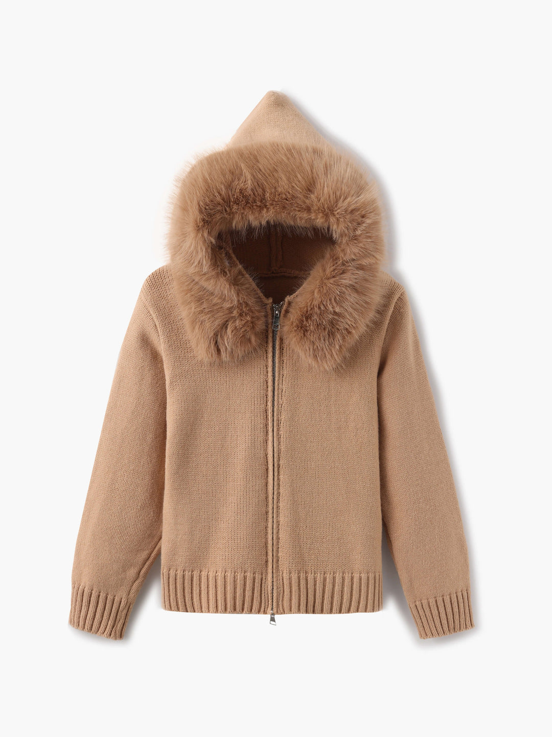 Juniper | Stylish Knit Zip-Up Cardigan With Faux Fur Hood