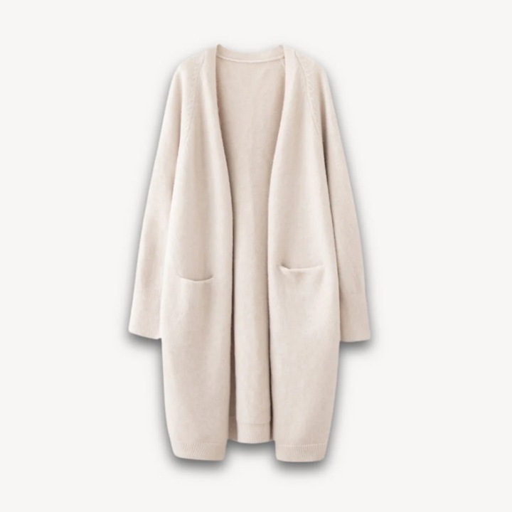 Cordelia | Elegant Long Open Front Knit Cardigan With Pockets