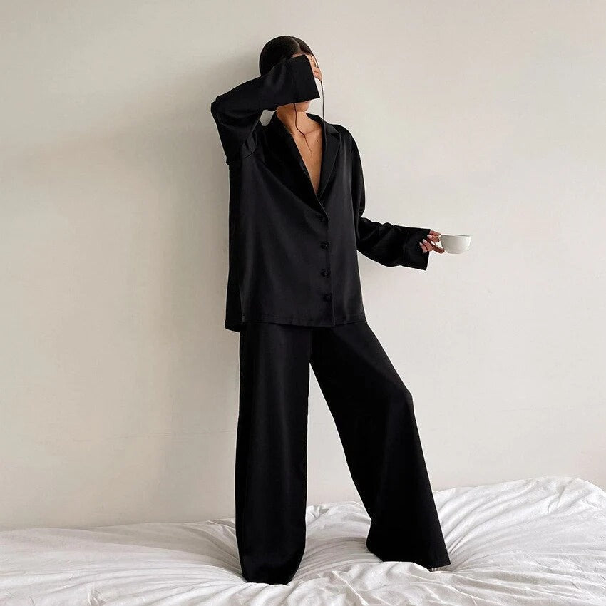 Jocelyn | Elegant Button Down Wide Leg Pajama Set