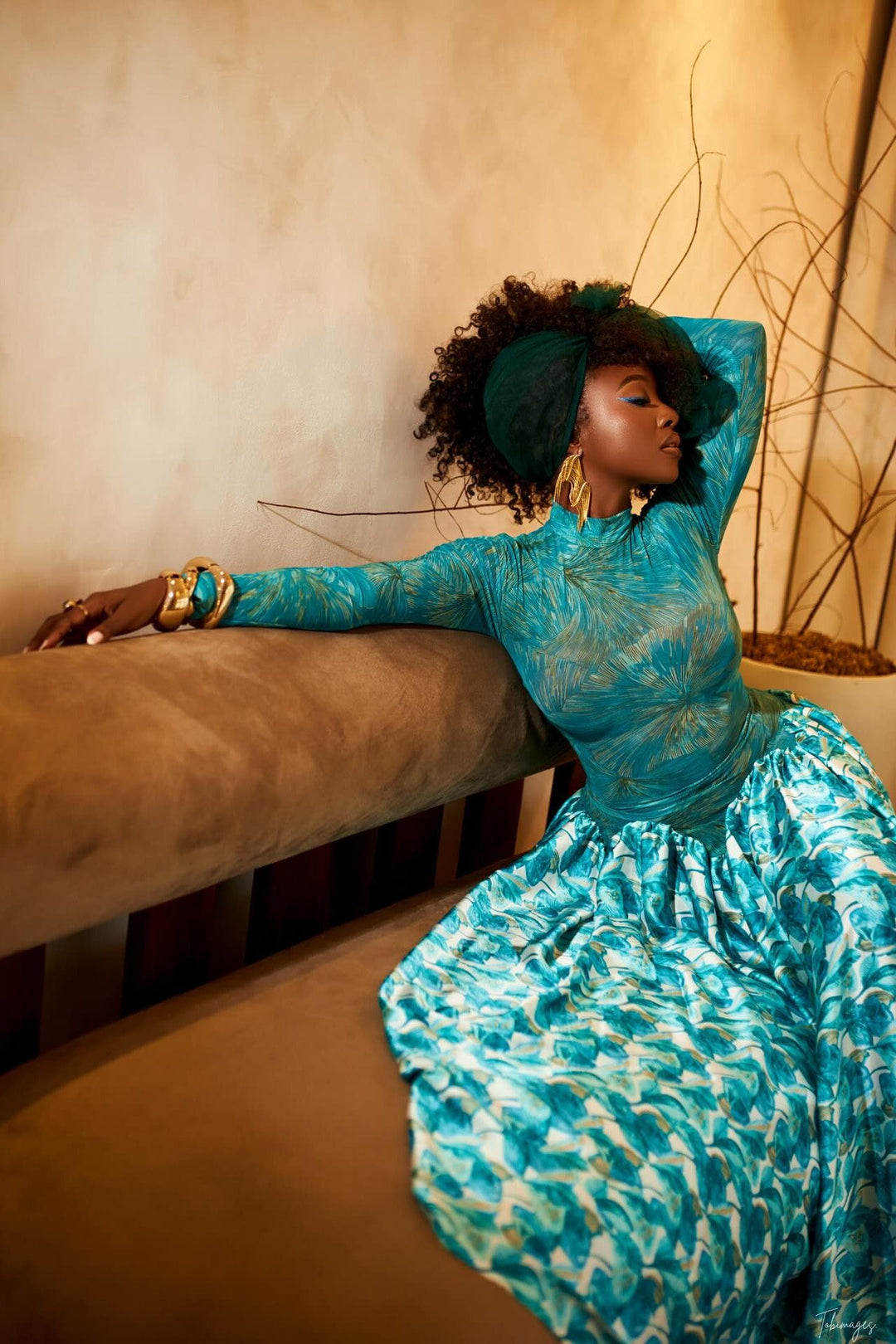 Esperanza | Elegant Mock Neck Long Sleeve Teal Maxi Dress