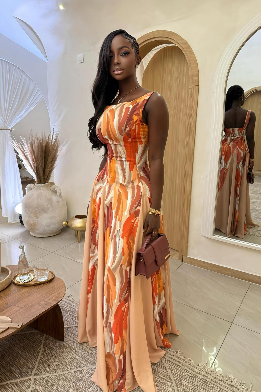 Alessandra | Elegant Abstract Print Sleeveless Maxi Dress