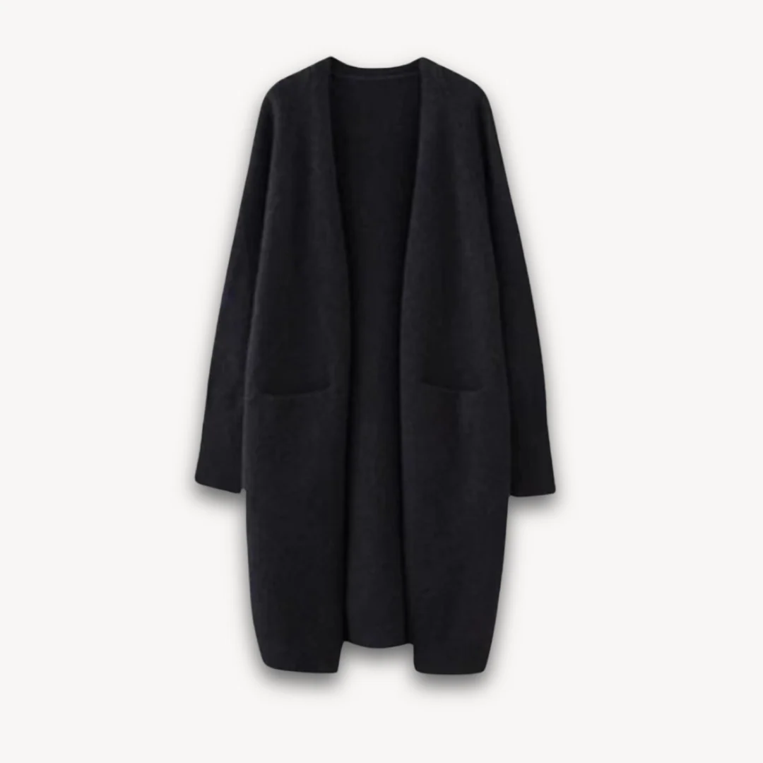 Cordelia | Elegant Long Open Front Knit Cardigan With Pockets