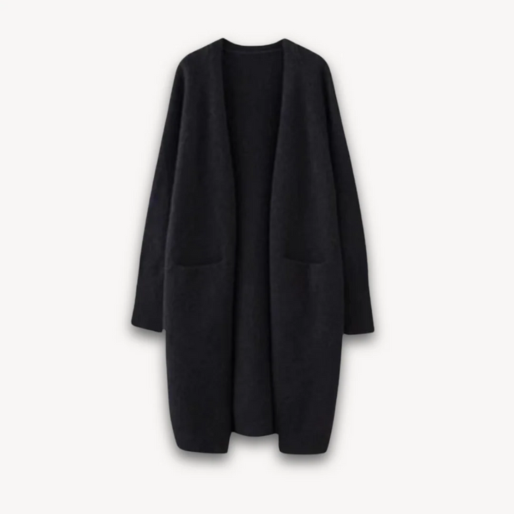 Cordelia | Elegant Long Open Front Knit Cardigan With Pockets