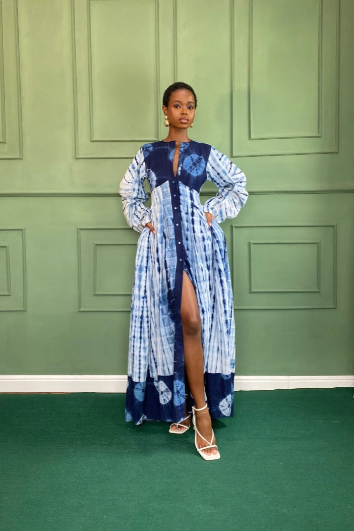 Kathryn | Elegant Tie-Dye Maxi Dress With Button-Down Front