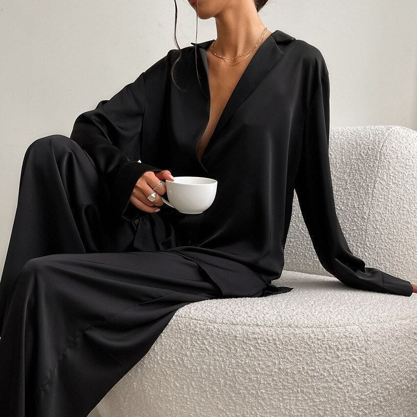 Jocelyn | Elegant Button Down Wide Leg Pajama Set