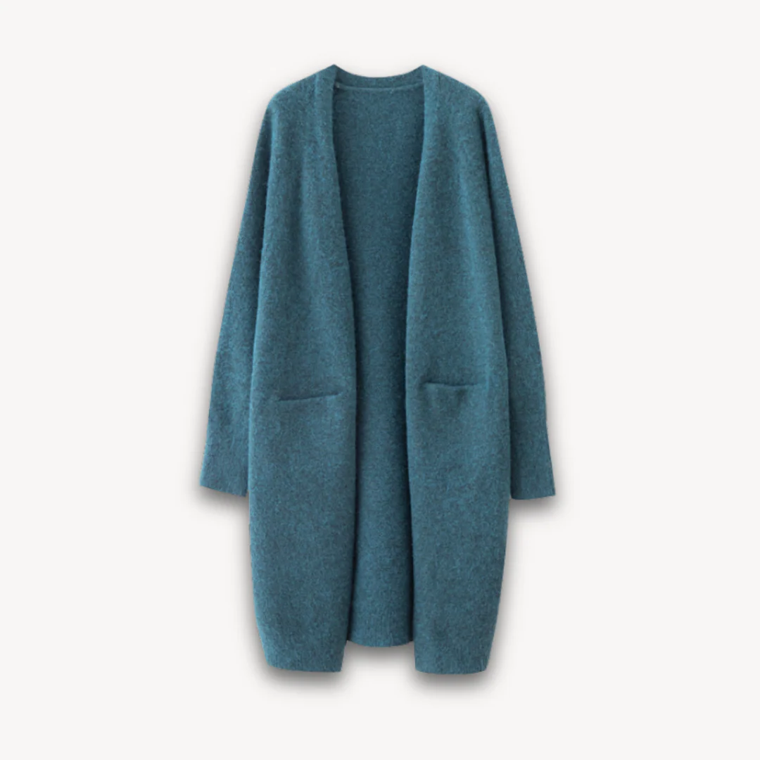 Cordelia | Elegant Long Open Front Knit Cardigan With Pockets