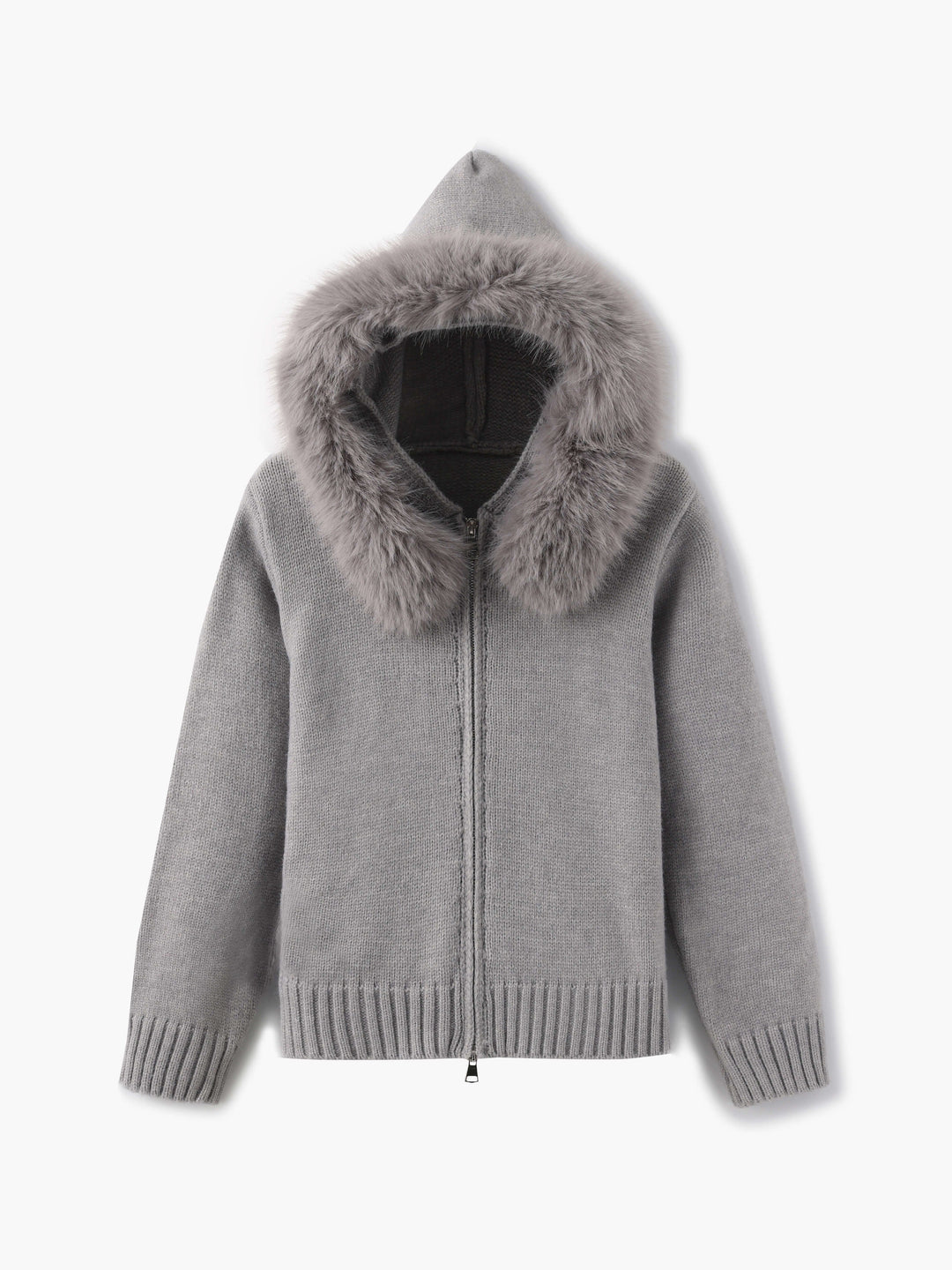 Juniper | Stylish Knit Zip-Up Cardigan With Faux Fur Hood