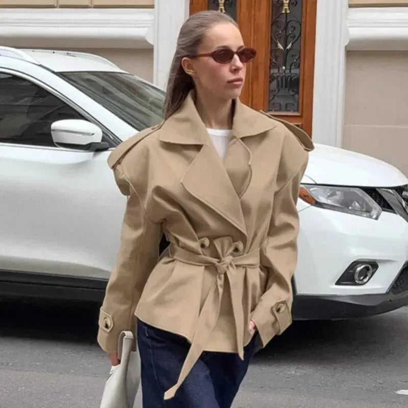 Annabelle | Chic Double Breasted Tie Waist Trench Jacket Women