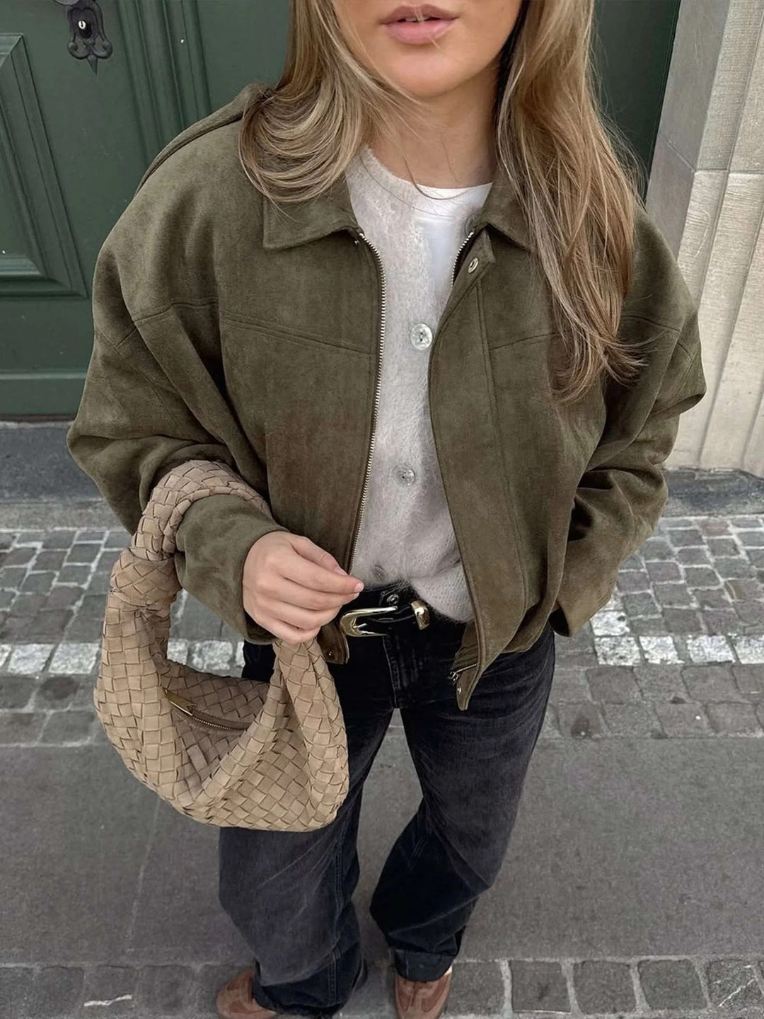 Juniper | Chic Collared Faux Suede Bomber Jacket Women