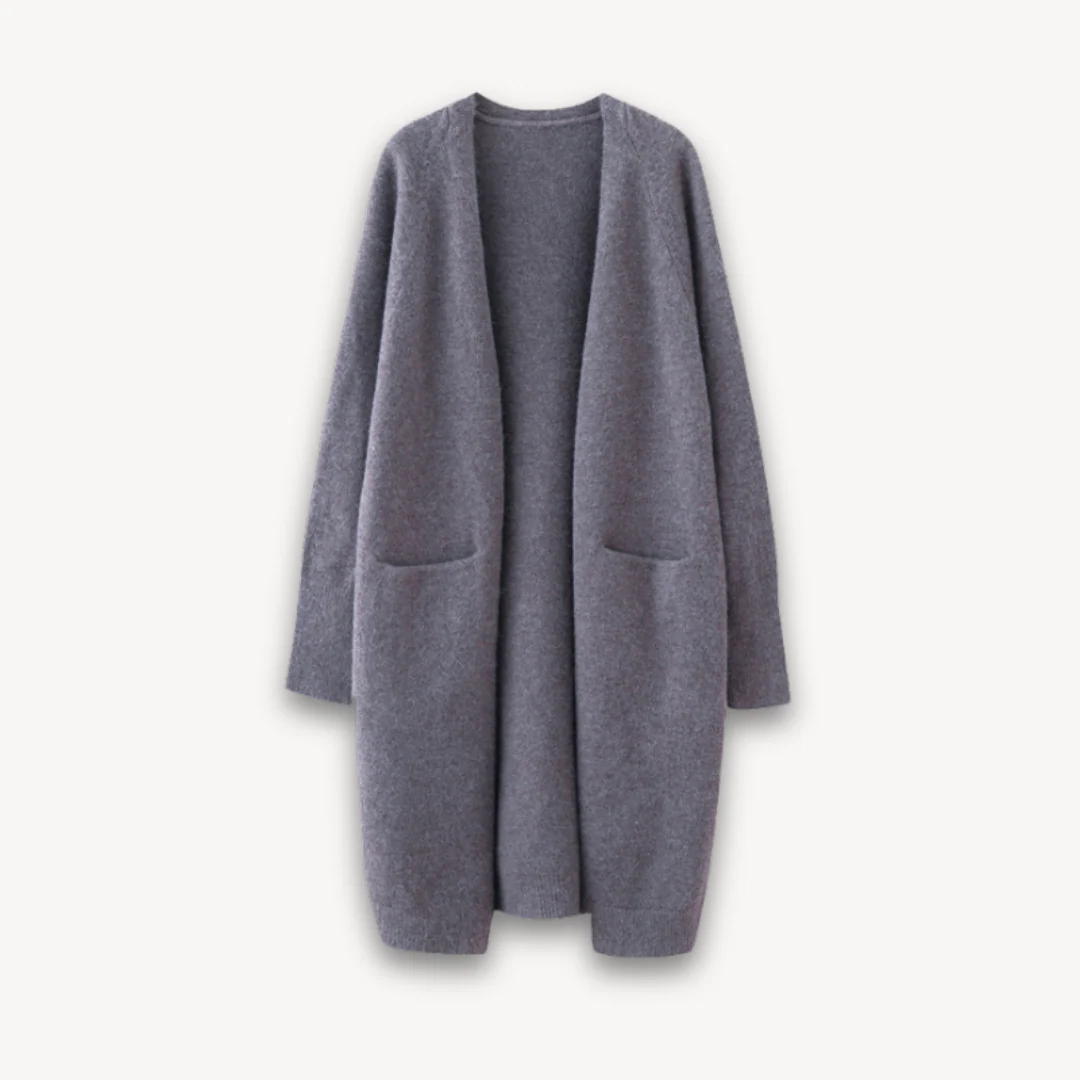 Cordelia | Elegant Long Open Front Knit Cardigan With Pockets