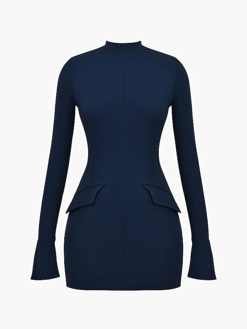 Larissa | Chic High Neck Long Sleeve Mini Dress