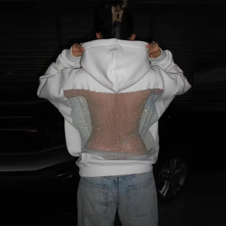 Addison | Chic Oversized Mesh Back Net Panel Hoodie Women