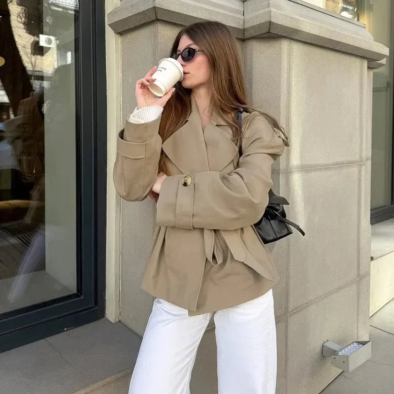 Annabelle | Chic Double Breasted Tie Waist Trench Jacket Women