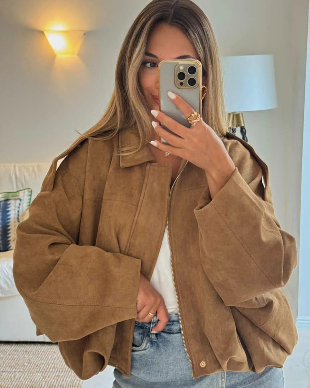 Juniper | Chic Collared Faux Suede Bomber Jacket Women