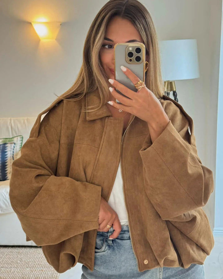 Juniper | Chic Collared Faux Suede Bomber Jacket Women