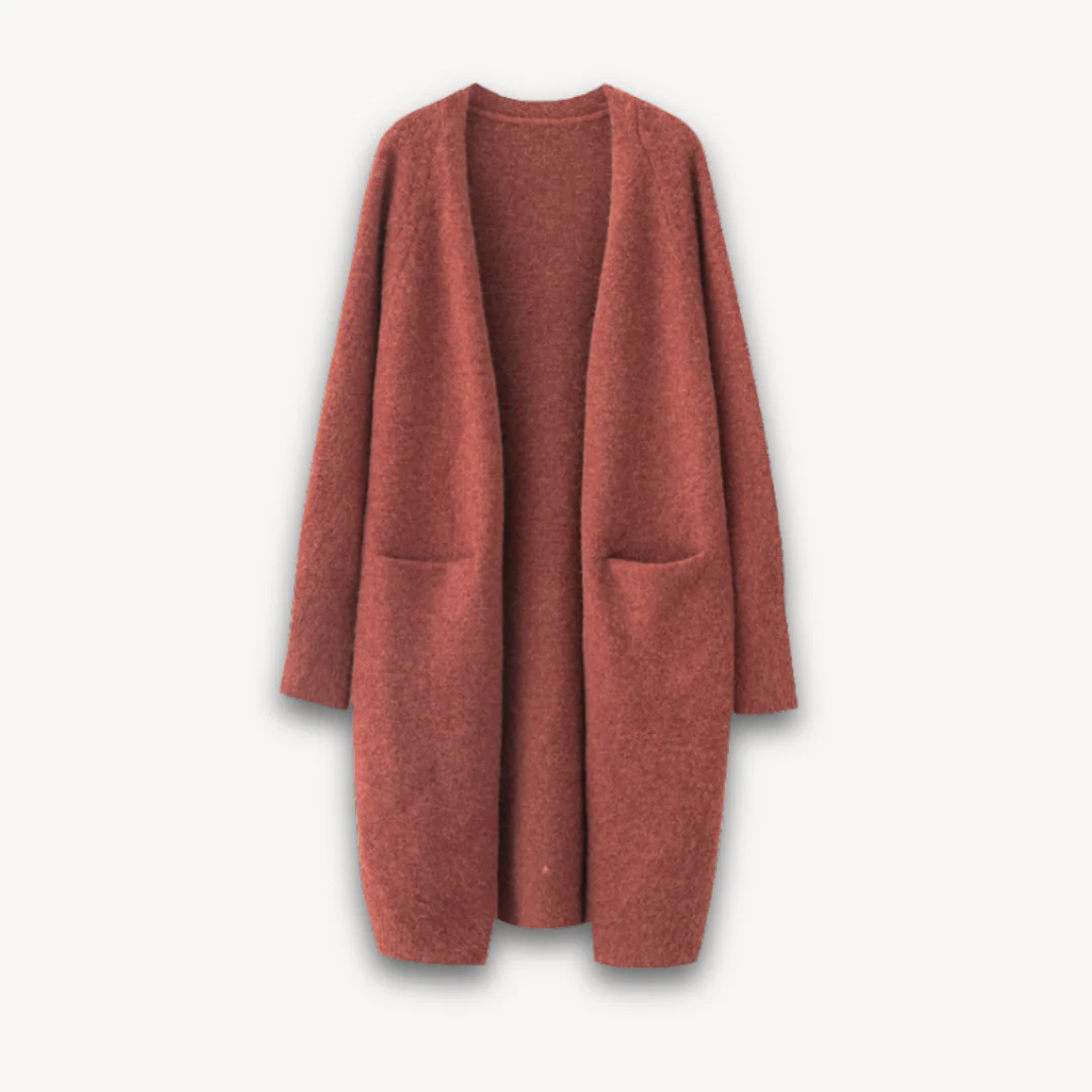 Cordelia | Elegant Long Open Front Knit Cardigan With Pockets