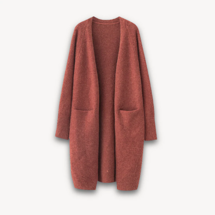 Cordelia | Elegant Long Open Front Knit Cardigan With Pockets