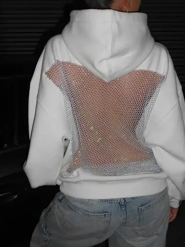 Addison | Chic Oversized Mesh Back Net Panel Hoodie Women