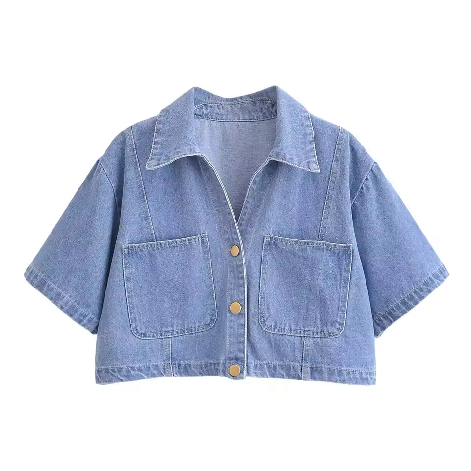Ophelia | Chic Denim Crop Top And Mini Skort Two Piece Set
