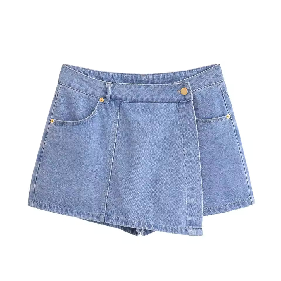 Ophelia | Chic Denim Crop Top And Mini Skort Two Piece Set