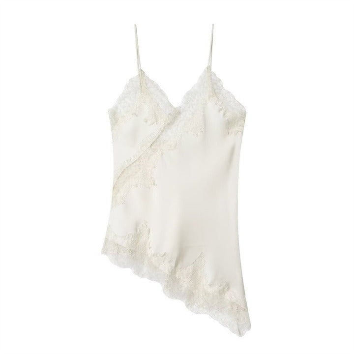Estelle | Elegant Asymmetric Lace Trim Silk Cami Top
