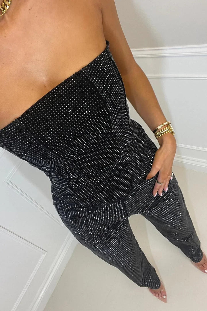 Cordelia | Chic Strapless Sequin Wide Leg Pants Set